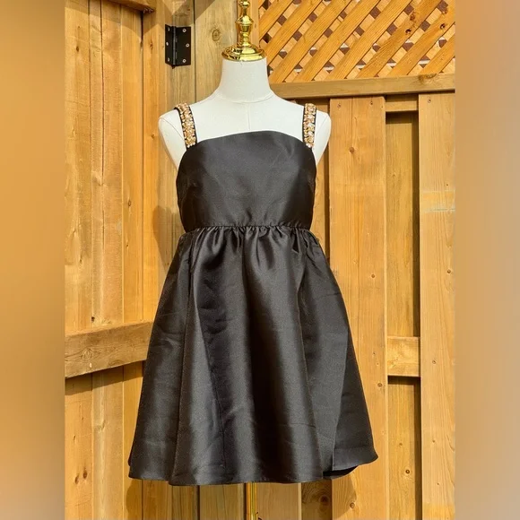 🆕 SELF-PORTRAIT 🧿 NWOT Embellished Taffeta Mini Dress, Black - Sz UK 10 / US 6 - Picture 5 of 17